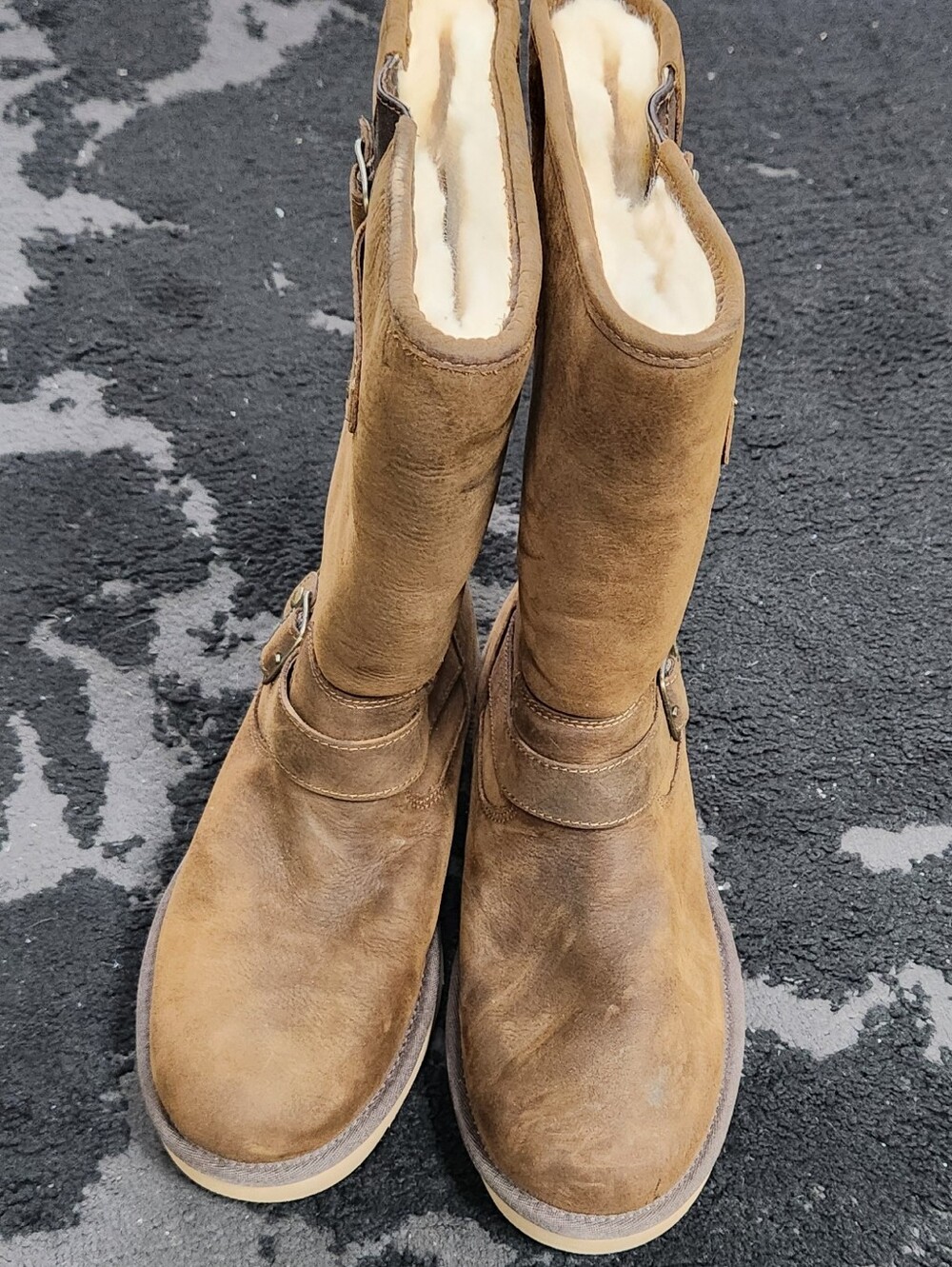 UGG Australia Sutter Brown Leather Shearling Moto Boots